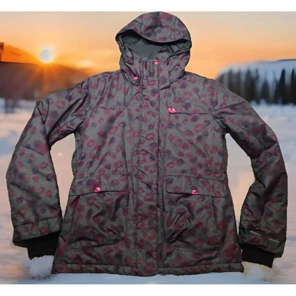 Powder Room Snowboard‎ Jacket Womens Medium Grey Pink Excellent CORE Leopard